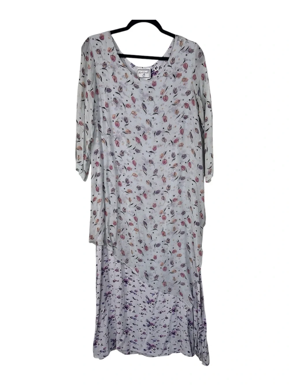 April Cornell Blue Floral Rayon Tiered Boho Maxi Dress Womens S Vintage 90s